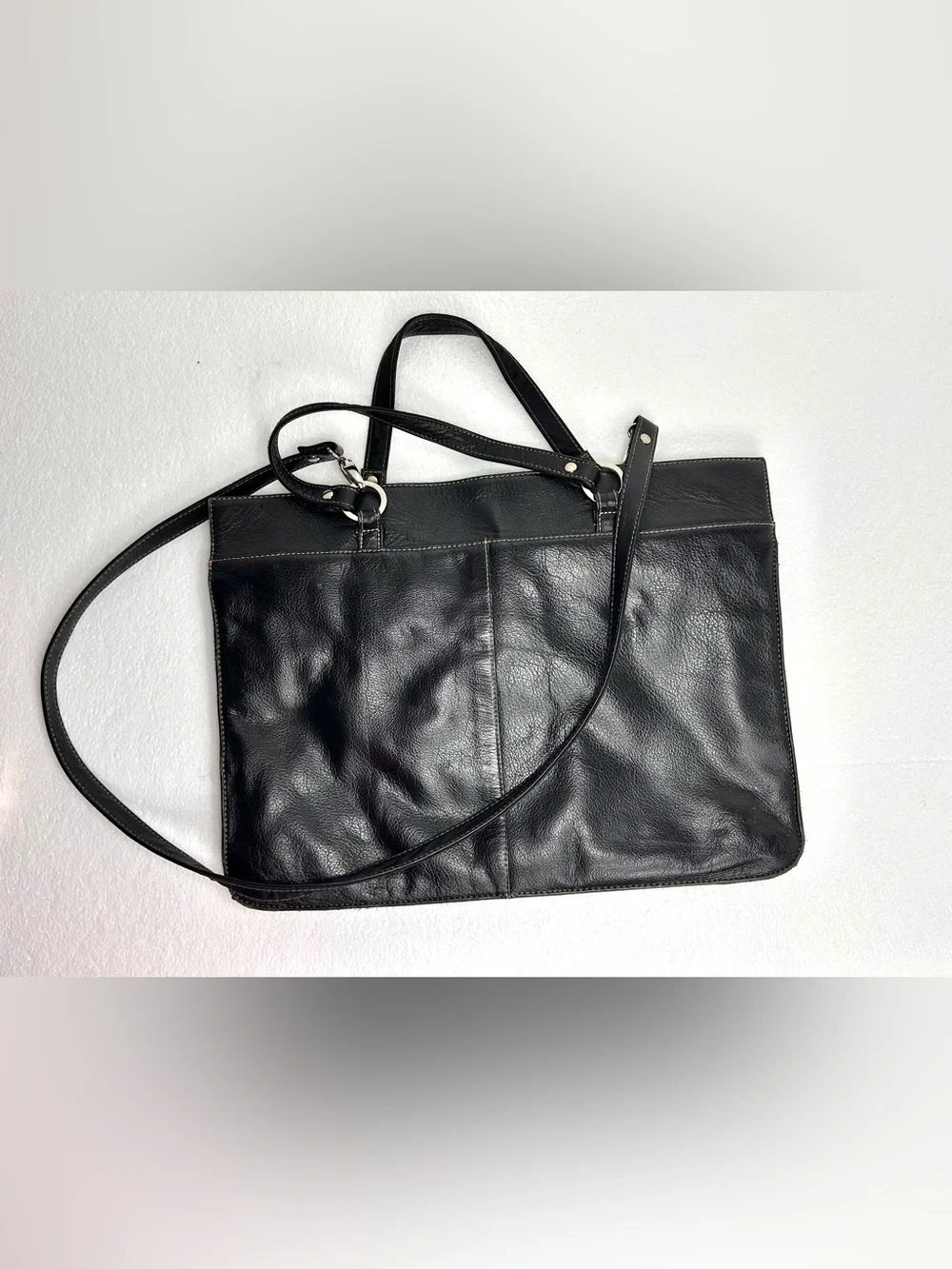 Vintage Marshall Fields Black Leather Multi Compartment Large Tote
